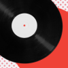 black record on a red dotted background 