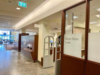 Short term loan area in Gerstein Library  width=