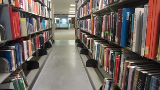 Bookshelves in Gerstein Library