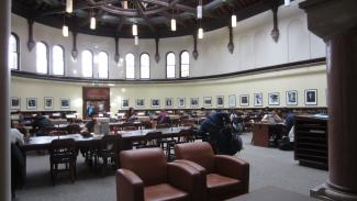 Image of Gerstein Reading Room tables and soft seating