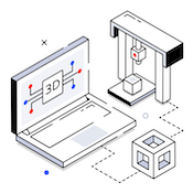 laptop with 3D printer and 3D printed cube